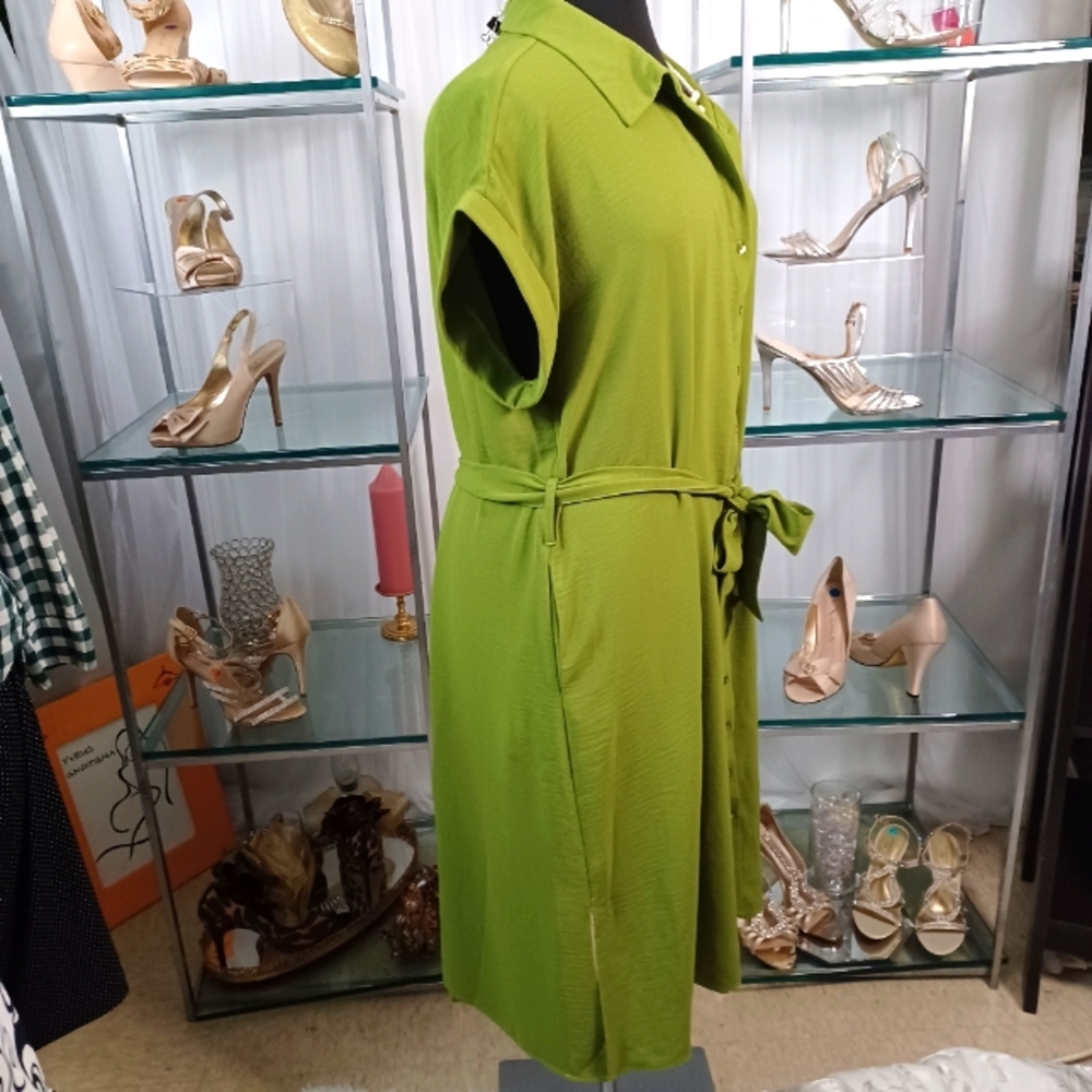 Button-Front Tie-Waist Maxi Dress in Lime Green - Picture 7 of 15